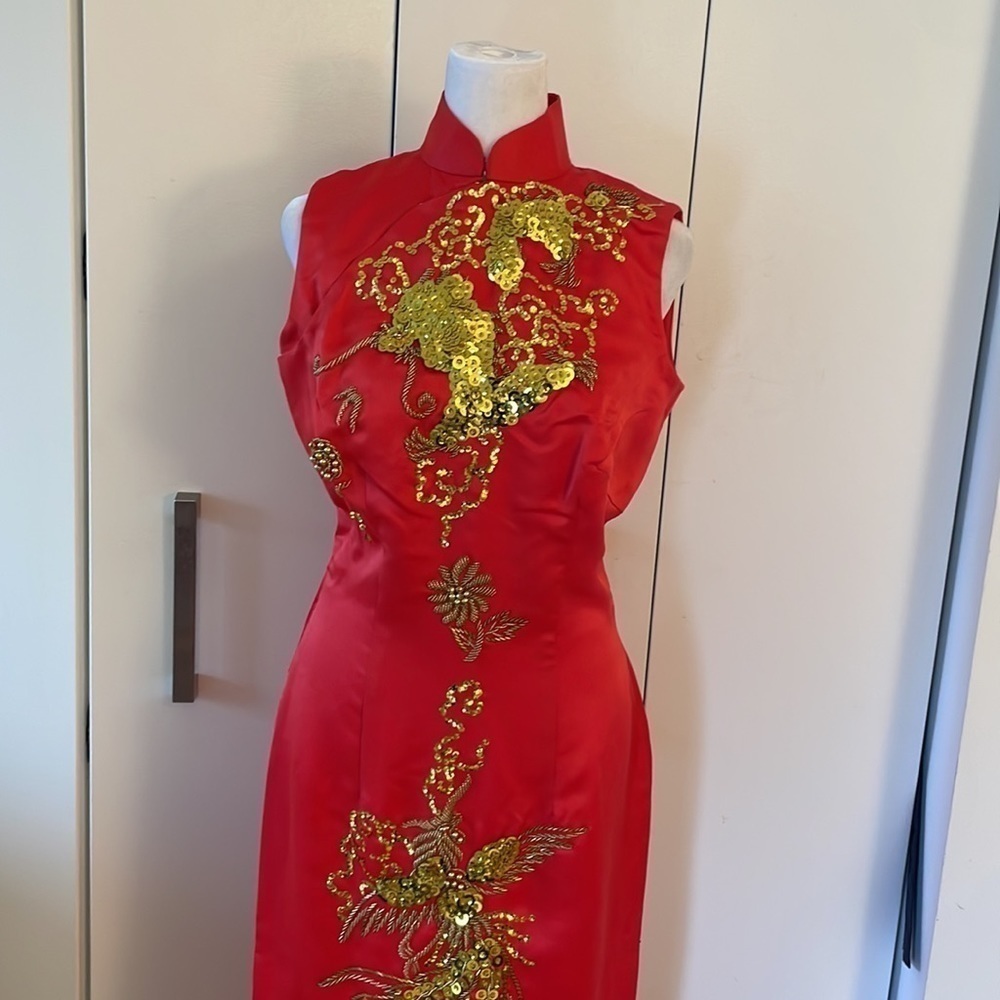 Vintage And 100% Silk Japanese Chinese Red Dress - Picture 3 of 12